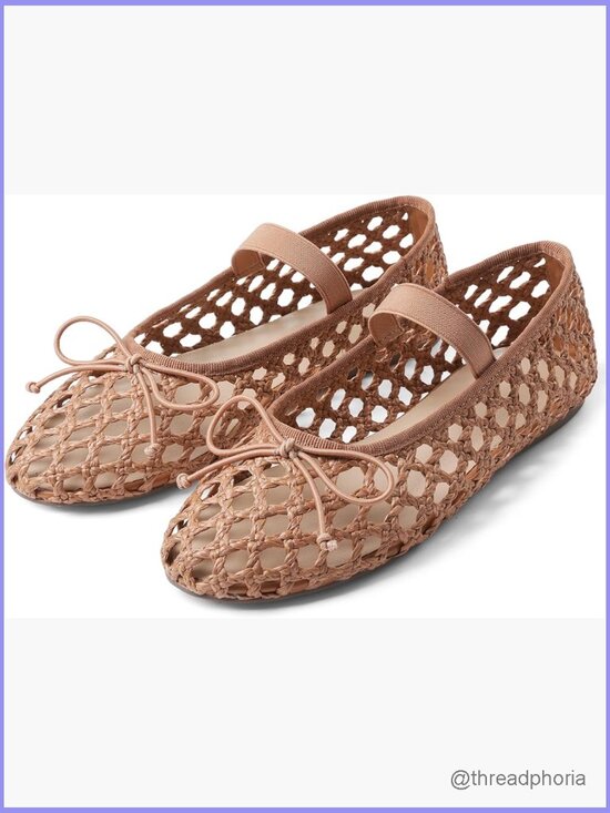 Shoes - Woven Ballet Flat Shoes Round Toe Mary Janes Elastic Band Dressy Comfortable